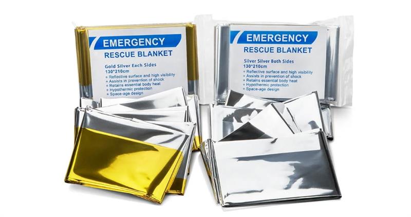 Silver and gold emergency blanket, first aid supplies