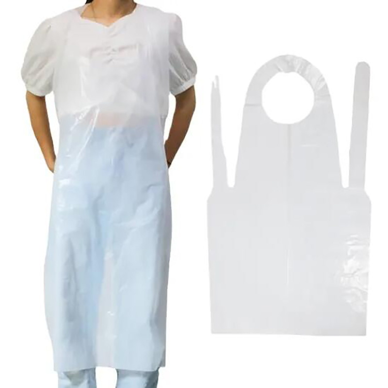 White and clear disposable plastic apron