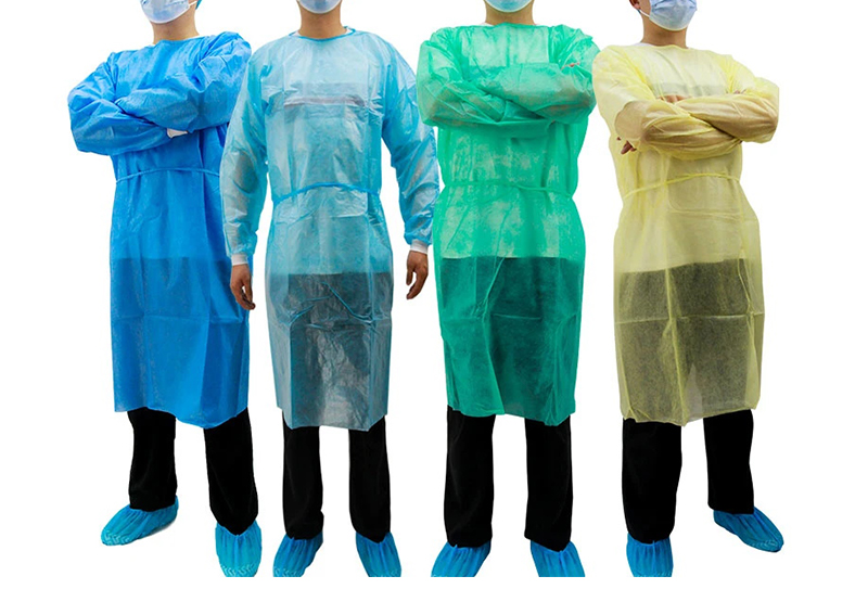 Disposable blue green yellow isolation gown