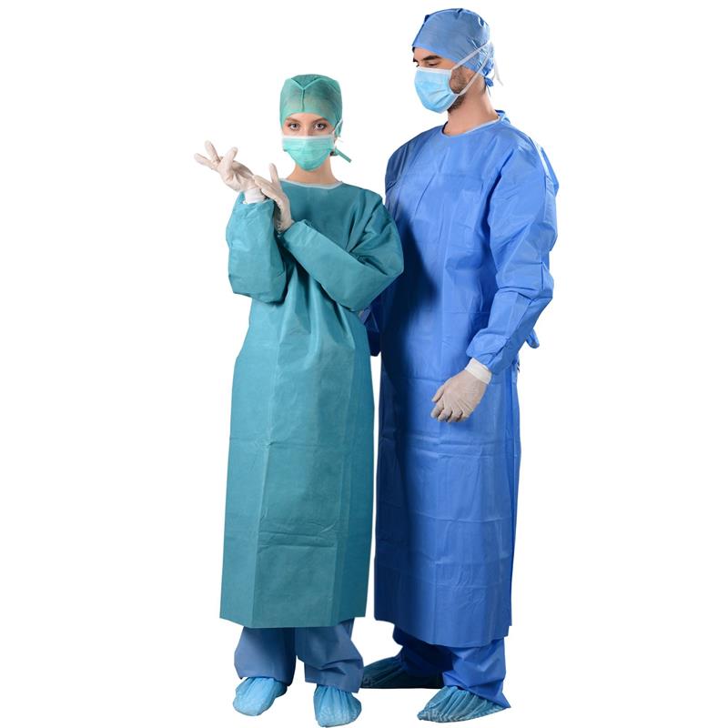 Blue and green surgical gowns for men and women