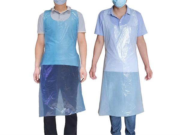 Blue and white transparent disposable PE apron