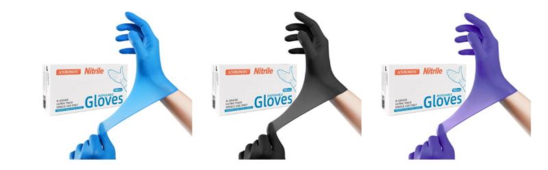 Disposable blue, black, purple nitrile gloves, surgical gloves