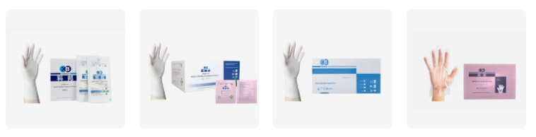 disposable sterilized rubber surgical gloves, disposable medical rubber inspection gloves (both sterilized and non-sterilized), Disposable PE Gloves, and disposable film (PE) sanitary gloves.