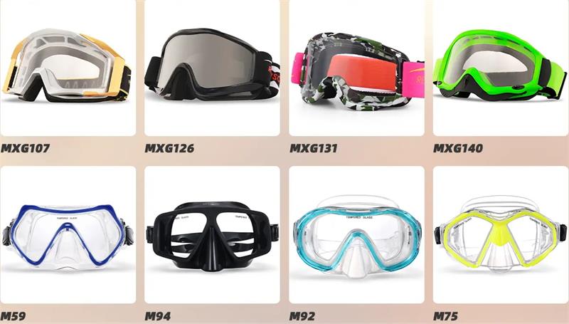 Various types of safety goggles