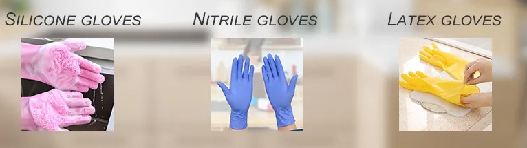 Silicone gloves, latex gloves, nitrile gloves