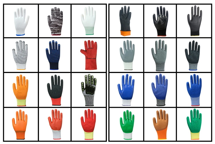 Various coated work gloves