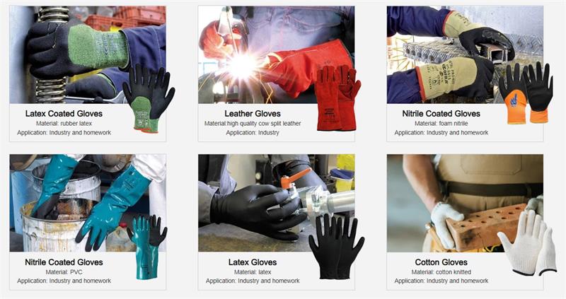 nitrile-coated gloves, Latex Coated Gloves, PVC Coated Gloves, and PU Coated Gloves