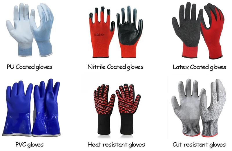 nitrile-coated gloves, Latex Coated Gloves, PVC Coated Gloves, and PU Coated Gloves