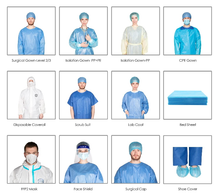 Surgical gowns, isolation gowns, CPE gowns, shoe covers and other PPE products