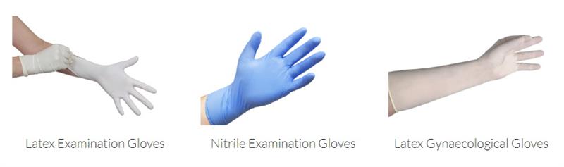 Latex and nitrile examination gloves