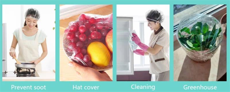 Application of disposable PE shower cap