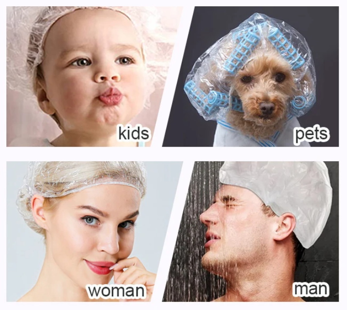 Application of disposable PE shower cap